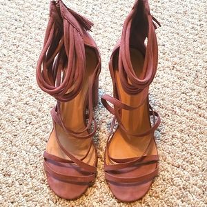 Charlotte Russe faux suede mauve strappy block heel sandals